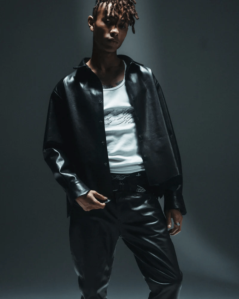 LAST NEST/Leather L/S Shirts / Black black M