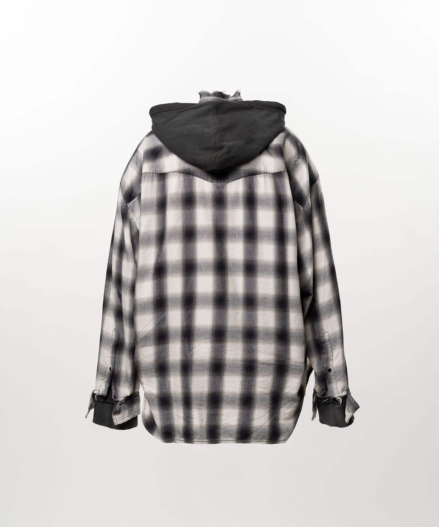 Maison MIHARA YASUHIRO/Hoodie Combine Checkered Shirt black 46