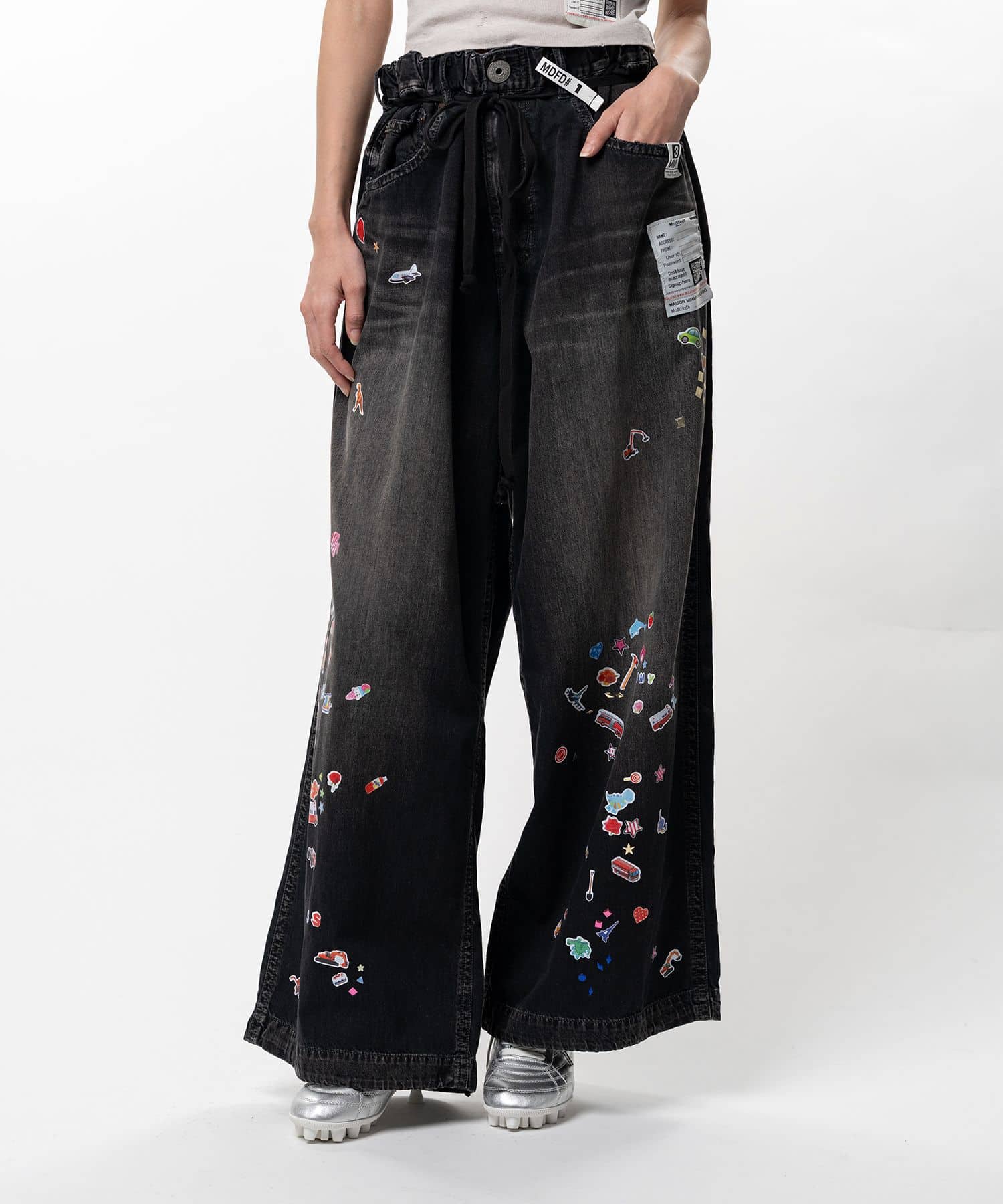 Maison MIHARA YASUHIRO/Kids Sticker Printed Wide Denim Pants black 36
