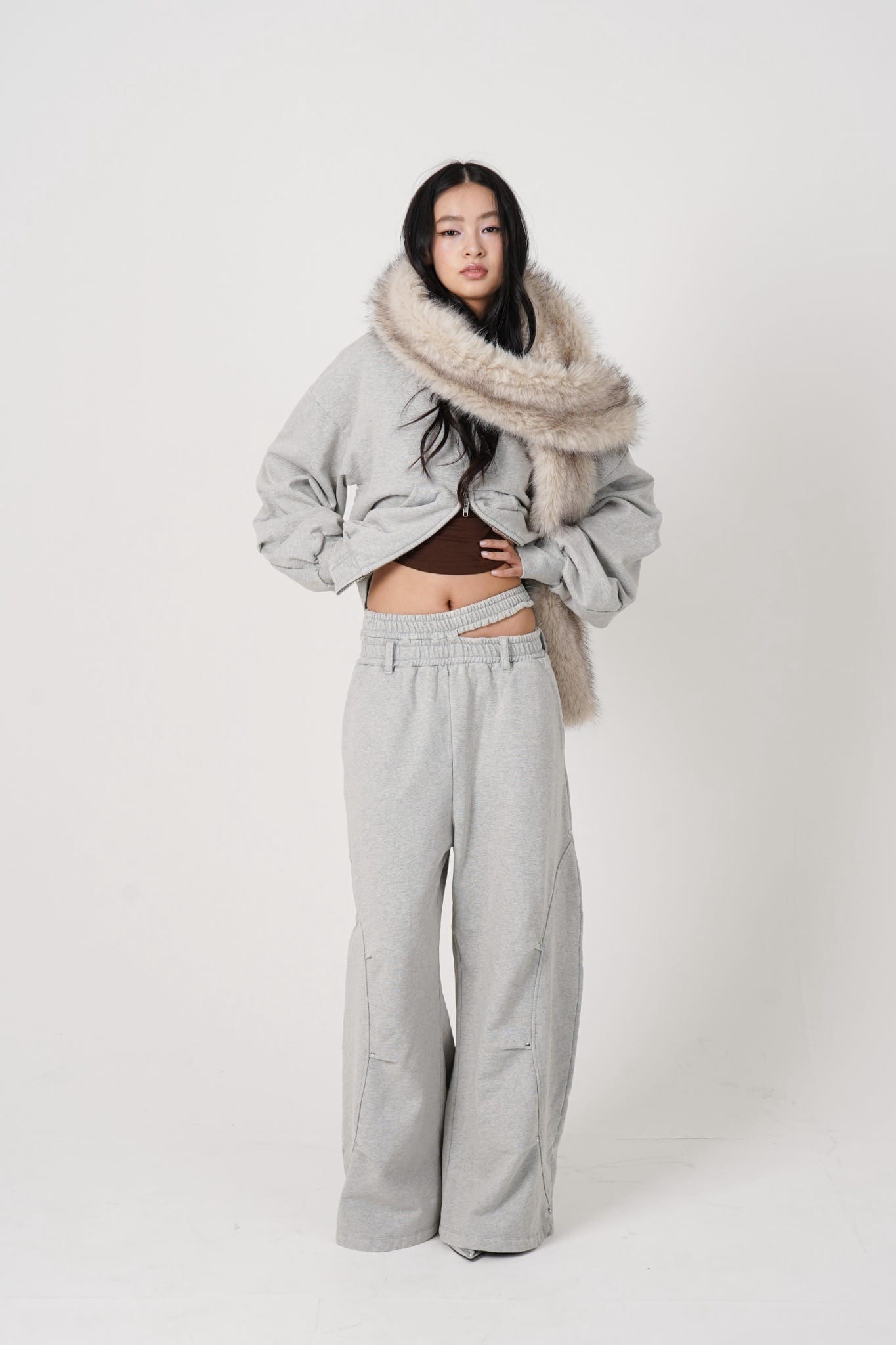 MITSUKI/ミツキ/Eyelet Tuck Sweat Pants (gray) gray S