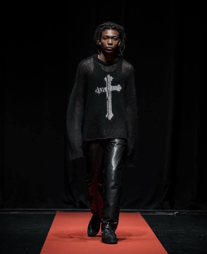 LAST NEST/Cross See-through Knit Sweater / Black black M