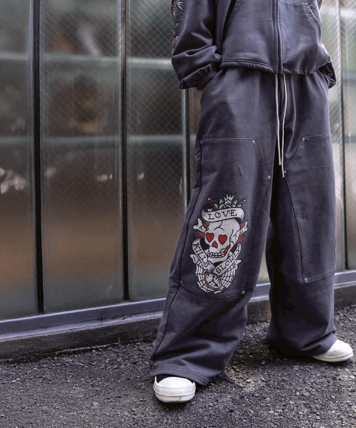 FR(13)NDS × Ed Hardy/フレンズ × エド・ハーディ/コラボ ダブルニースウェットパンツ gray L