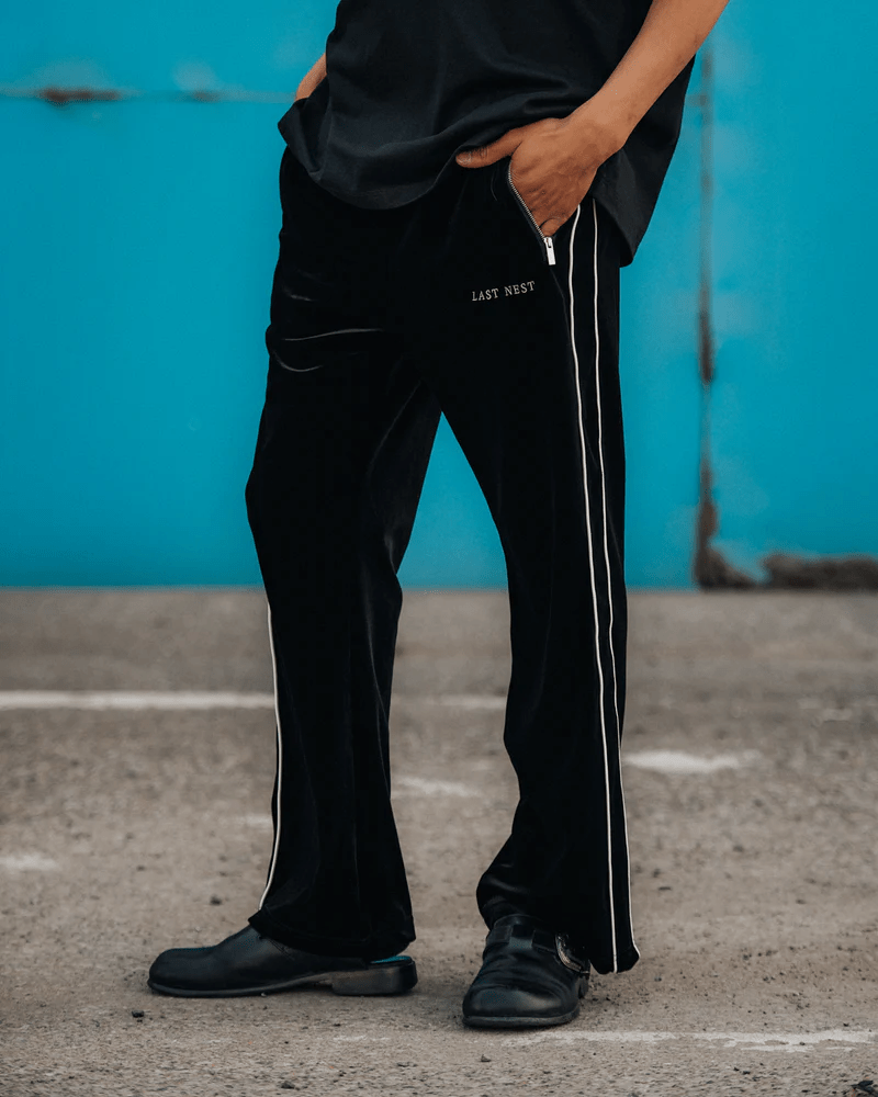 LAST NEST/Velour Track Pants V2 / Black black L