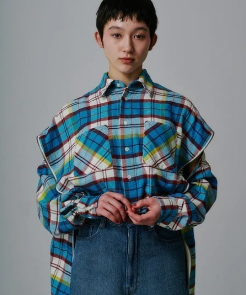 FACETASM/ファセッタズム/CHECK ZIPPER SHIRT blue 4