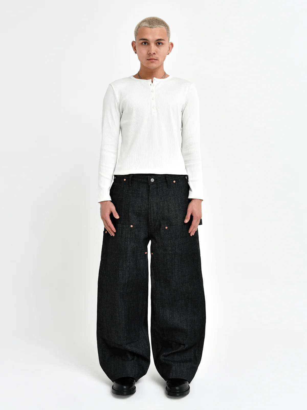 Bante/Japanese Double Knee Denim Pants - Indigo black 1
