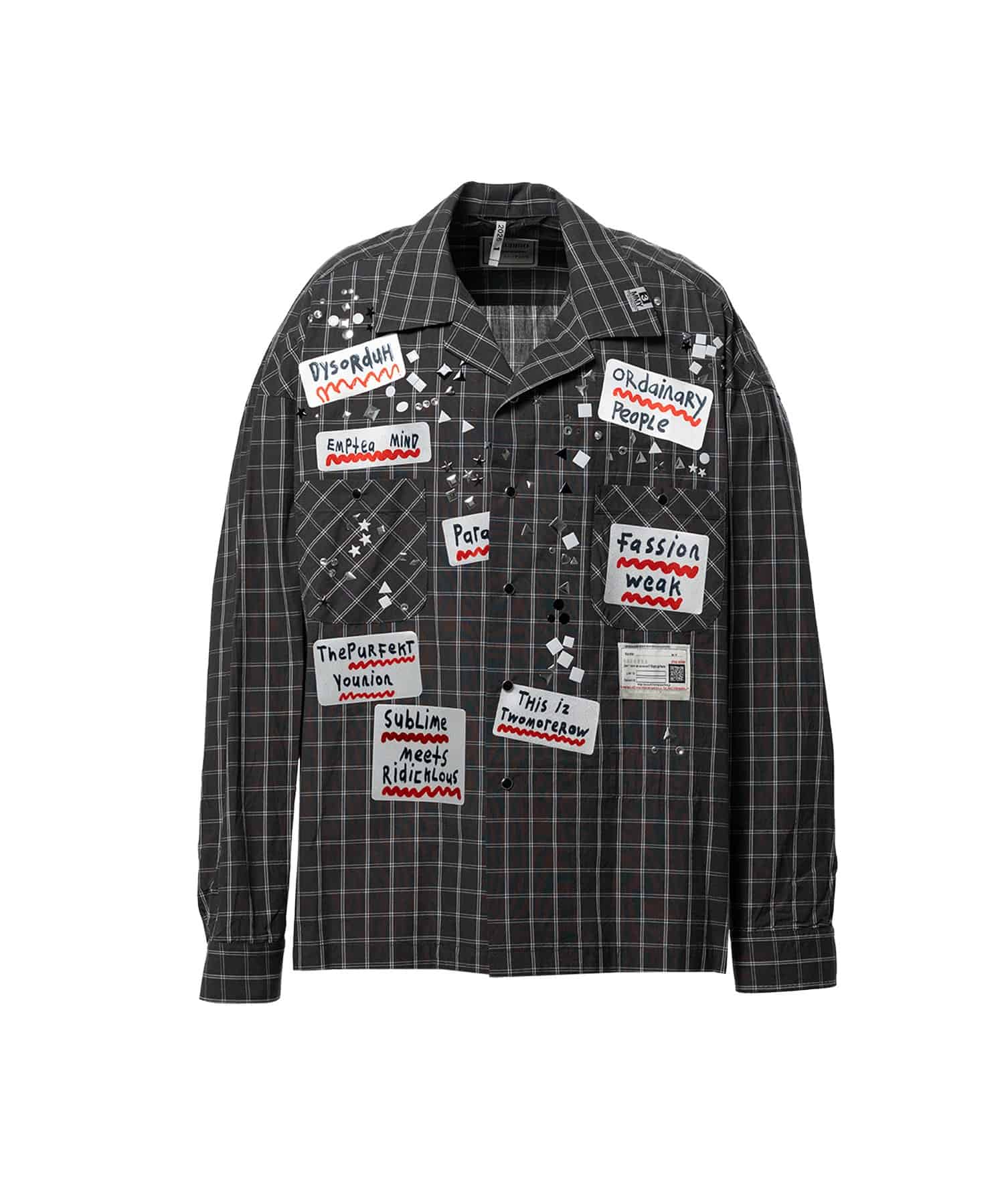 Maison MIHARA YASUHIRO/Embellished Sticker Long Sleeve Check Shirt black 44