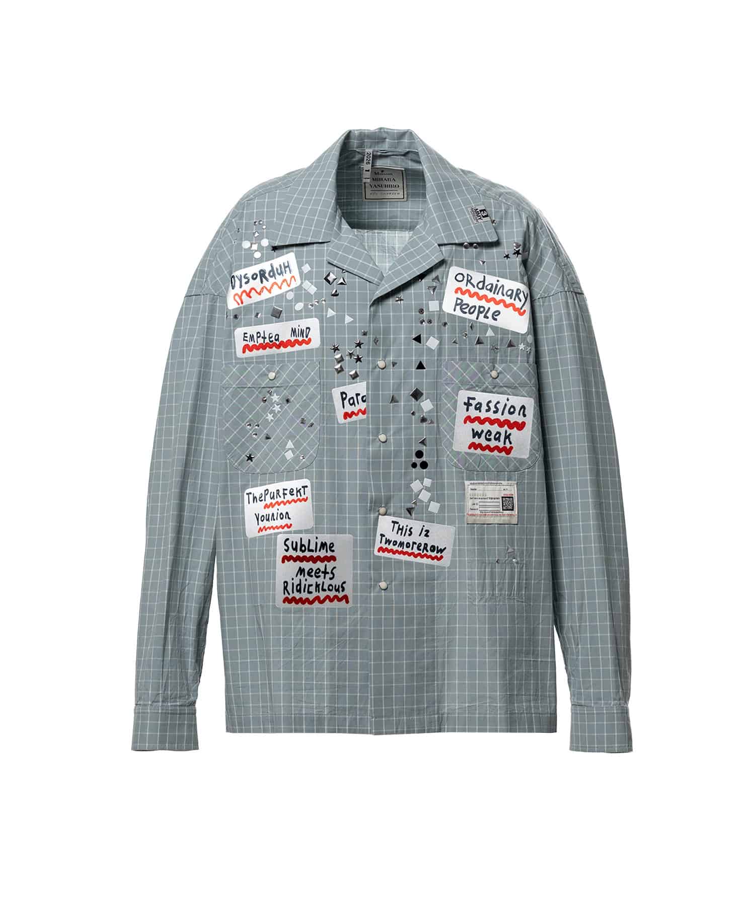 Maison MIHARA YASUHIRO/Embellished Sticker Long Sleeve Check Shirt gray 46