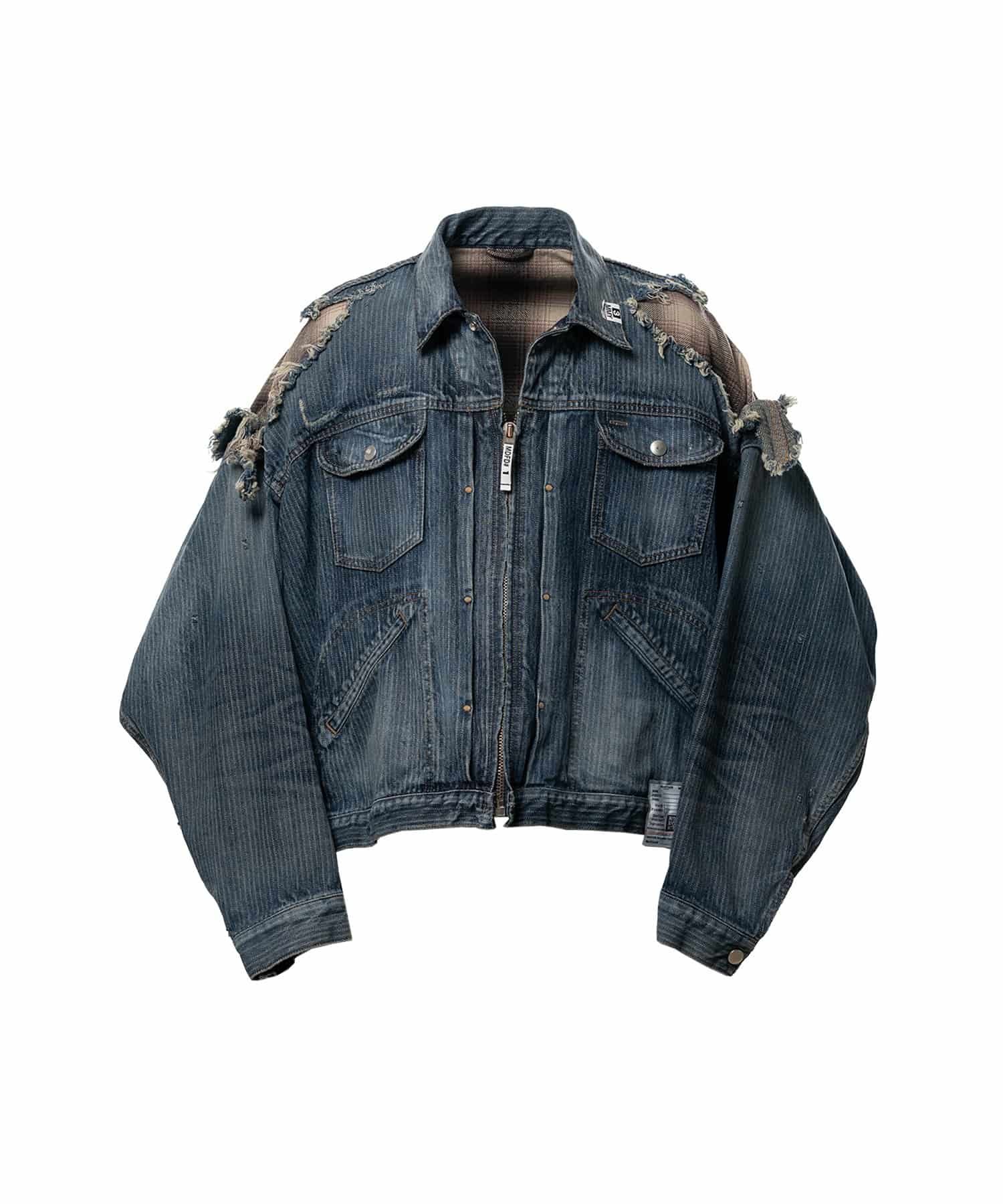 Maison MIHARA YASUHIRO/Check Shirt Layered Denim Jacket INDIGO 46
