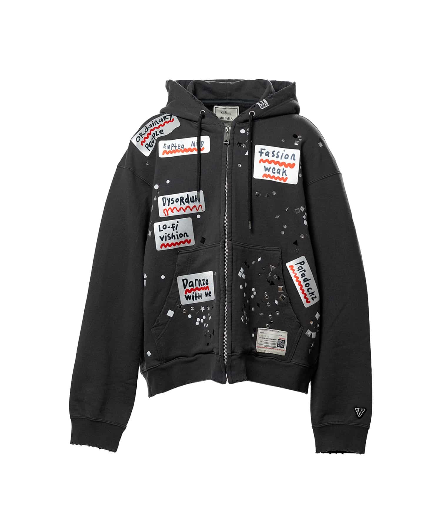 Maison MIHARA YASUHIRO/Embellished Sticker Zip-Up Hoodie black 44