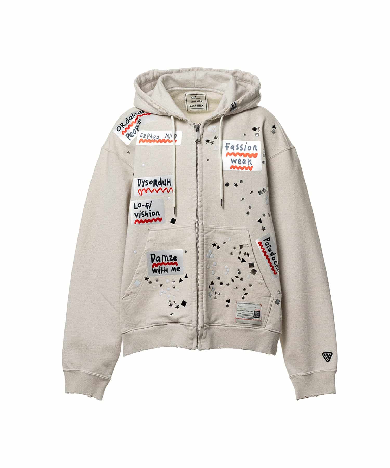 Maison MIHARA YASUHIRO/Embellished Sticker Zip-Up Hoodie white 44