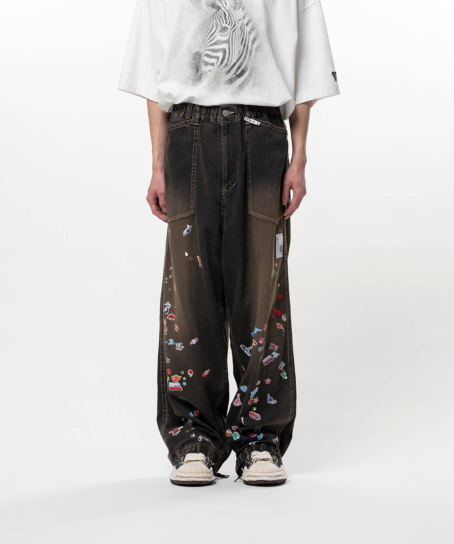 Maison MIHARA YASUHIRO/Kids Sticker Printed Baker Denim Pants black 46