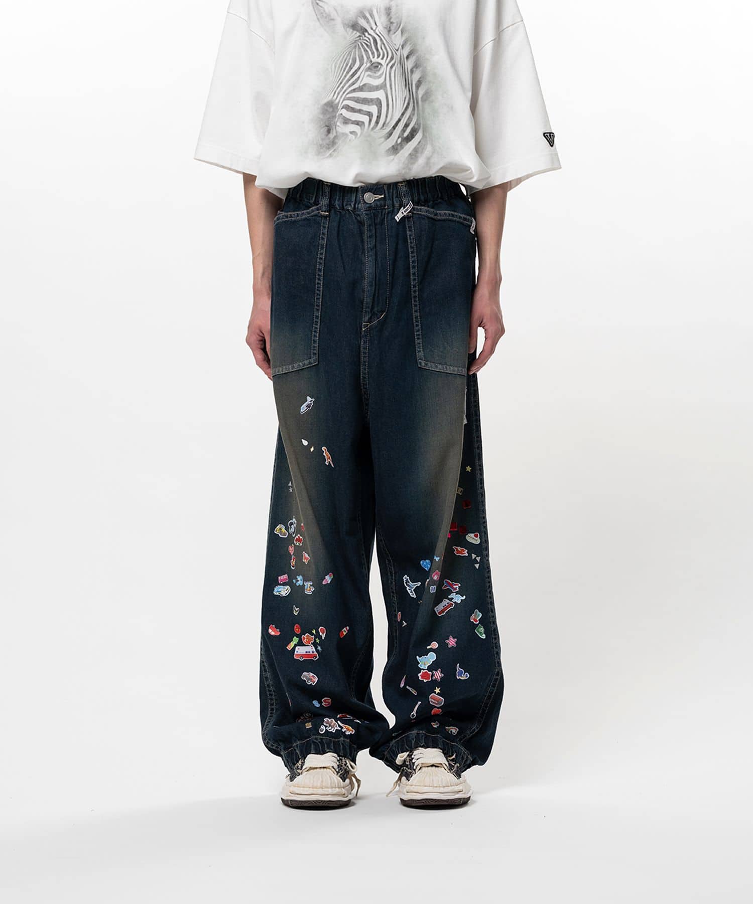Maison MIHARA YASUHIRO/Kids Sticker Printed Baker Denim Pants INDIGO 46