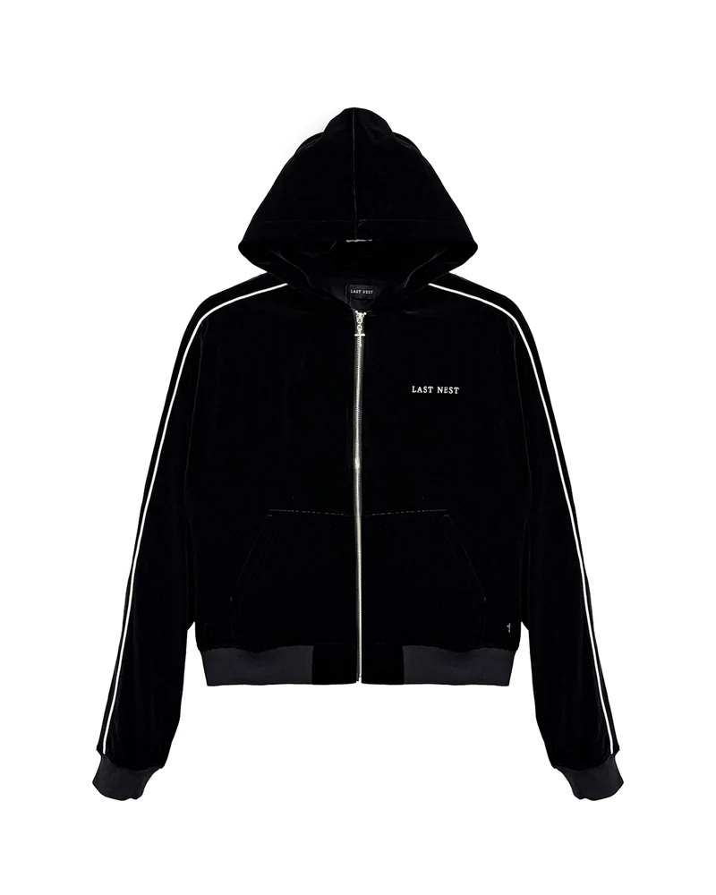 LAST NEST/Velvet Track Hoodie / Black black M
