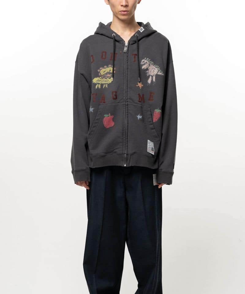 Maison MIHARA YASUHIRO/Kids Doodle Printed Zip-up Hoodie black 46