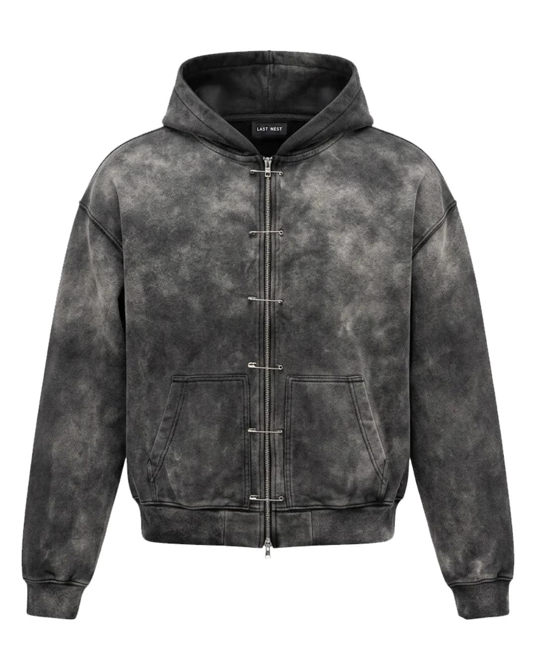 LAST NEST/Safety Pin Washed Zip Hoodie / Black(M black)｜ ROYAL