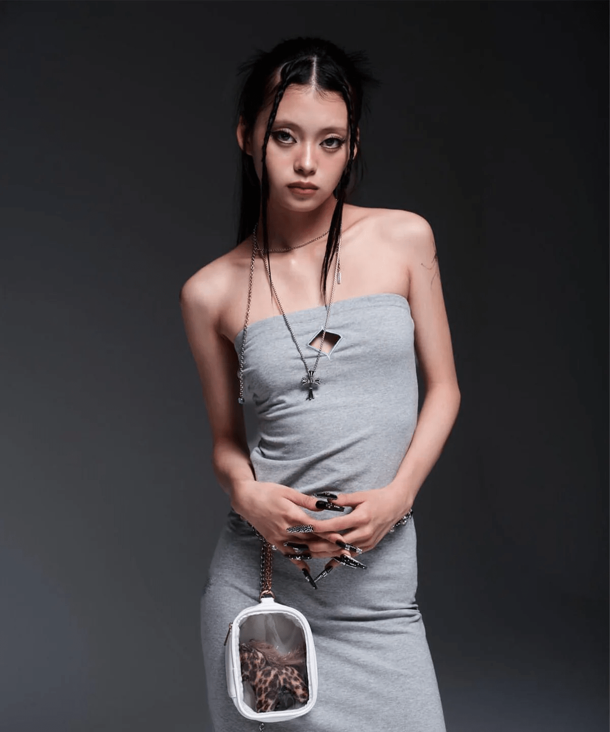 MITSUKI/ミツキ/BUST POINT FIT DRESS gray F