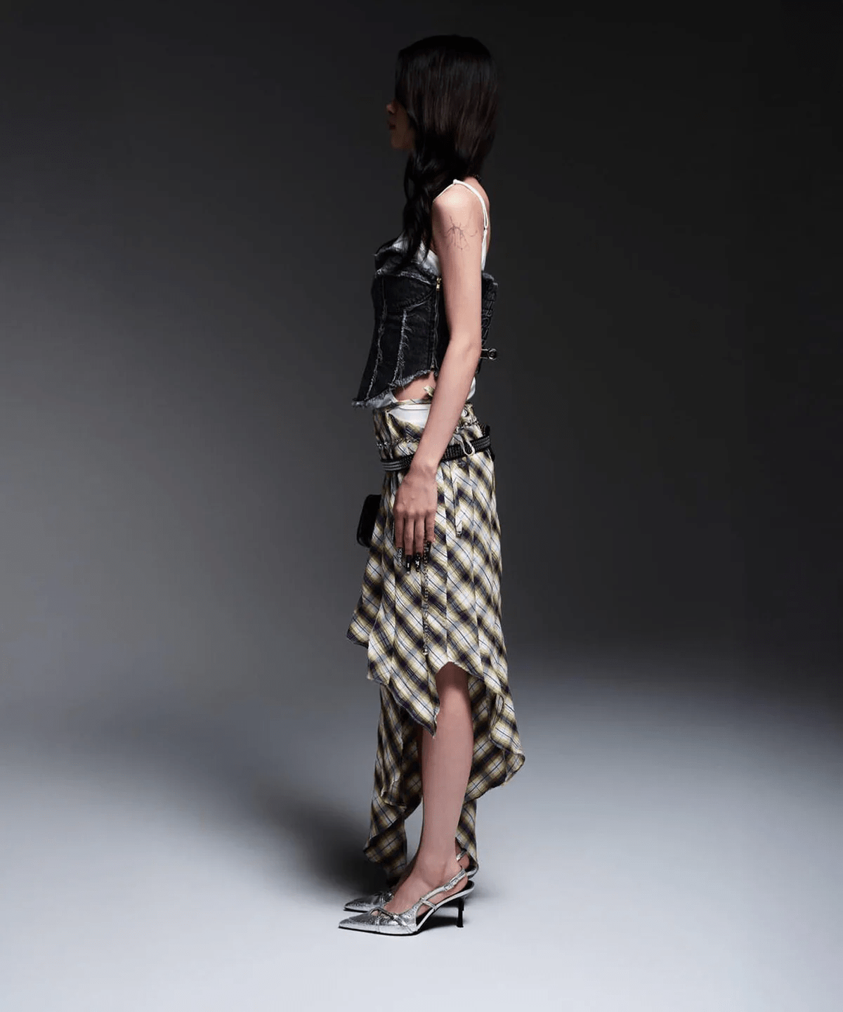 MITSUKI/ミツキ/CHECK ASYMME SKIRT yellow F