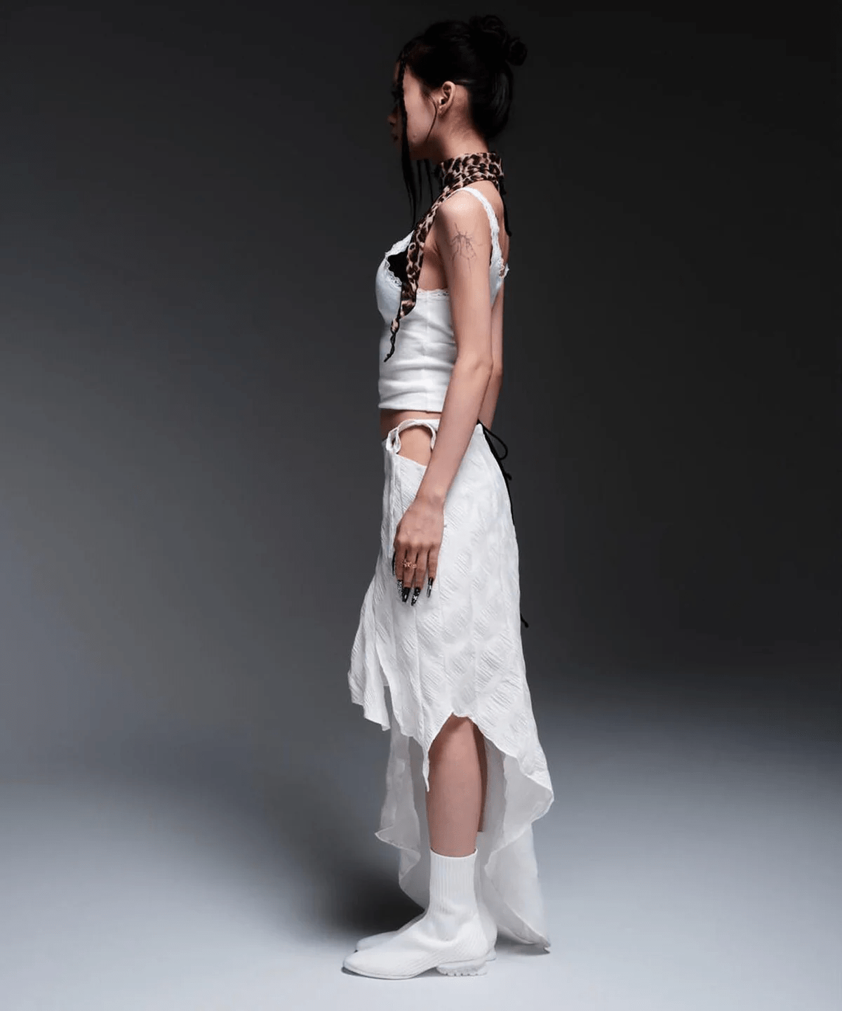 MITSUKI/ミツキ/CHECK ASYMME SKIRT white F
