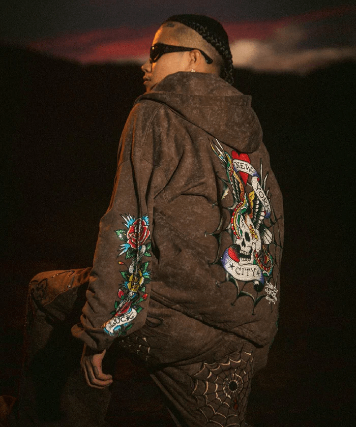 FR(13)NDS × Ed Hardy/フレンズ × エド・ハーディ/コラボジップフーディ brown L