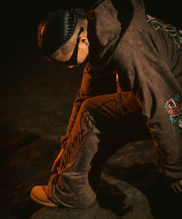 FR(13)NDS × Ed Hardy/フレンズ × エド・ハーディ/コラボ ダブルニースウェットパンツ brown L