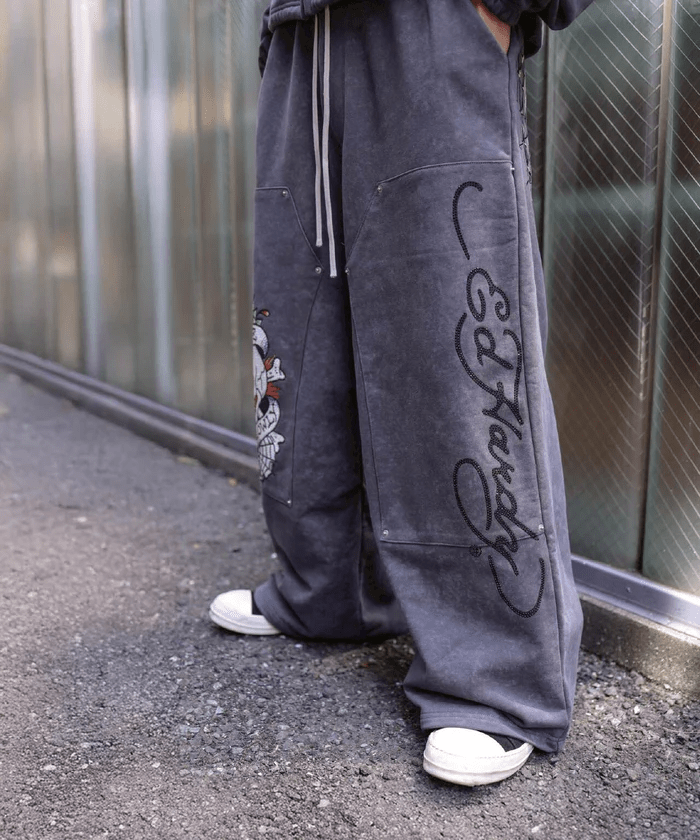 FR(13)NDS × Ed Hardy/フレンズ × エド・ハーディ/コラボ ダブルニースウェットパンツ gray M