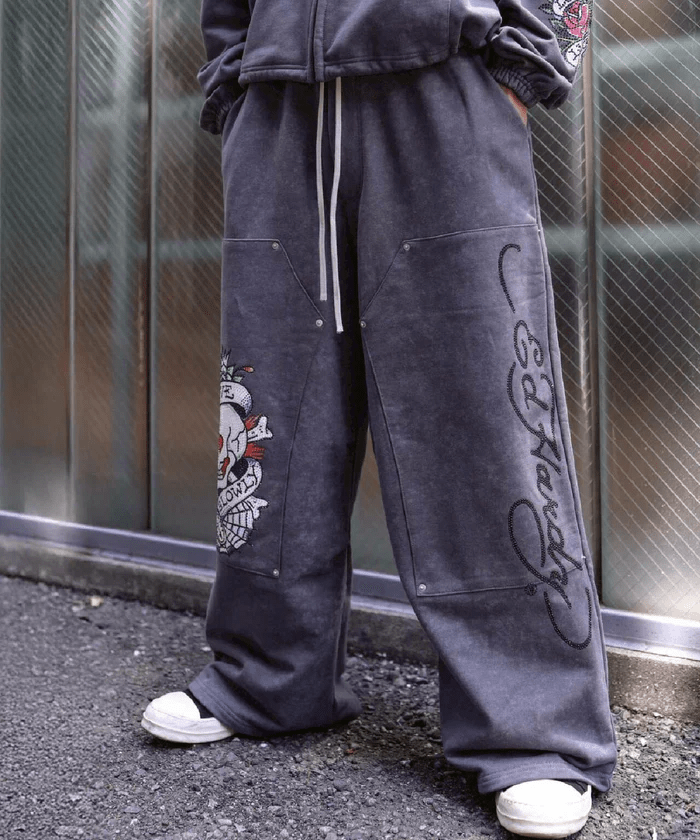 FR(13)NDS × Ed Hardy/フレンズ × エド・ハーディ/コラボ ダブルニースウェットパンツ gray L