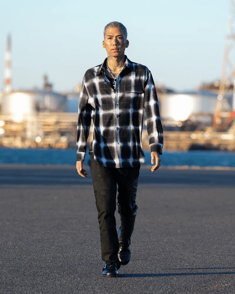 LAST NEST/Printed Flannel Shirts / Black black L