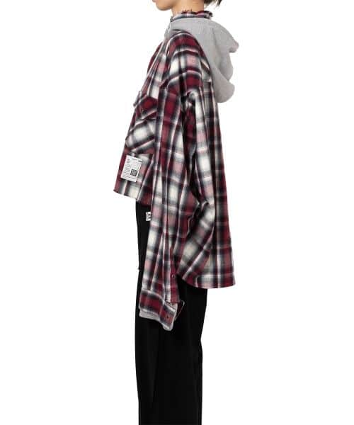 Maison MIHARA YASUHIRO/Hoodie Combine Checkered Shirt(36 red