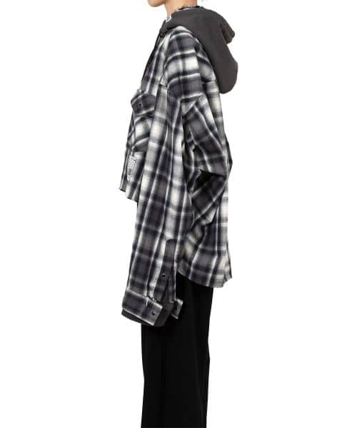 Maison MIHARA YASUHIRO/Hoodie Combine Checkered Shirt(36 black