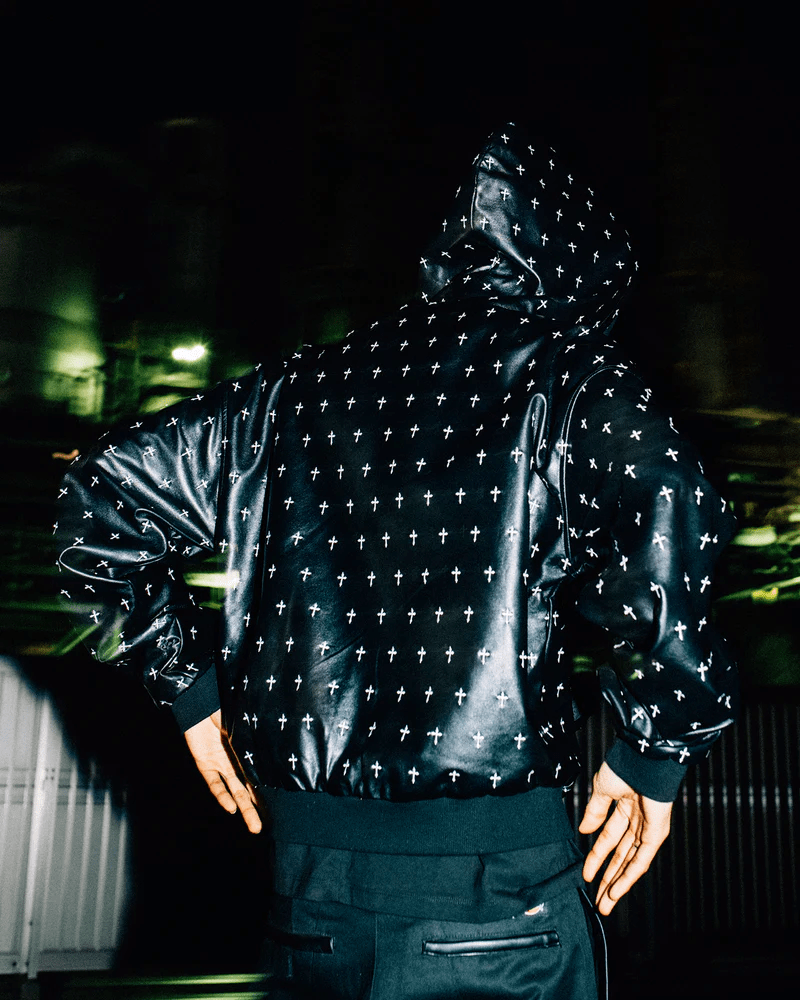 LAST NEST/Allover Cross Zip-up Hoodie / Black black M