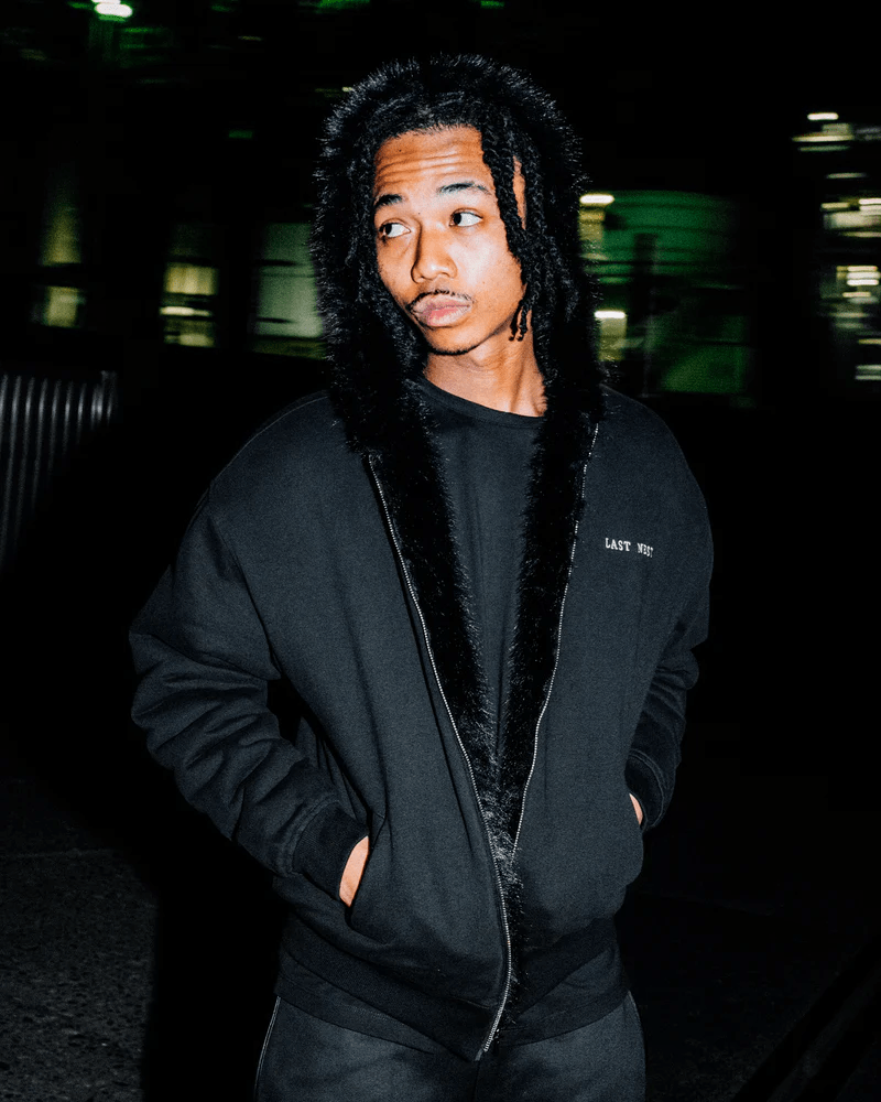 LAST NEST/Reversible Fur Hoodie / Black black L