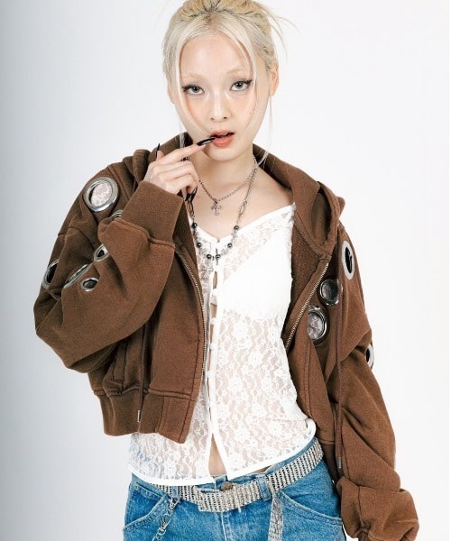 MITSUKI/ミツキ/EYELET HOODIEＥ brown F