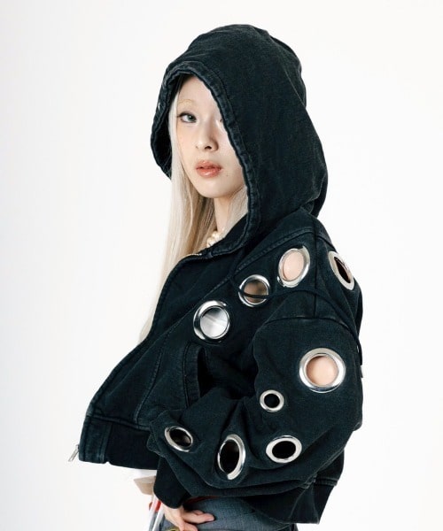 MITSUKI/ミツキ/EYELET HOODIEＥ black F