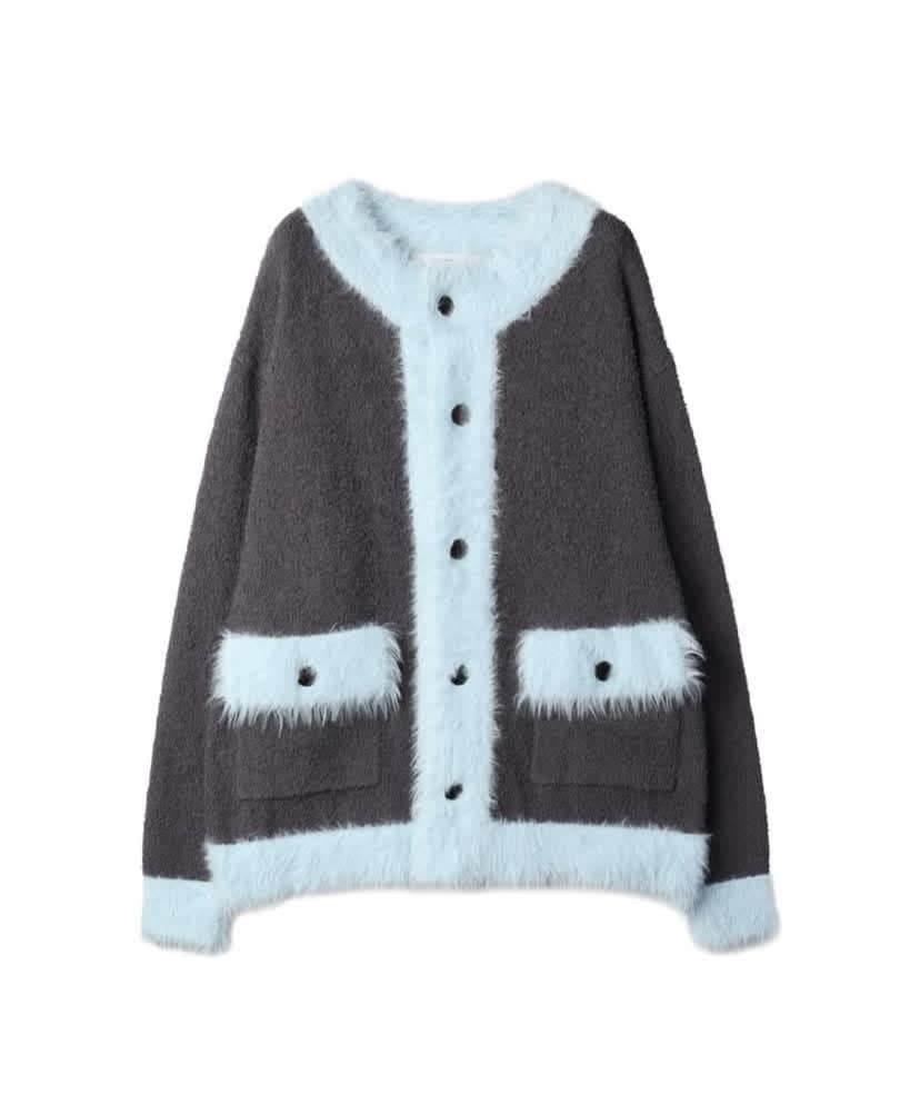 amok /アモク/COLLARLESS KNIT JACKET gray F