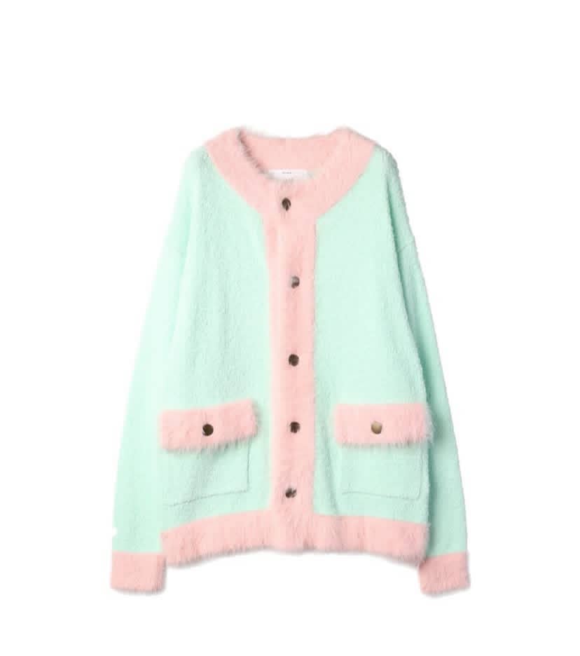 amok /アモク/COLLARLESS KNIT JACKET MINT GREEN F