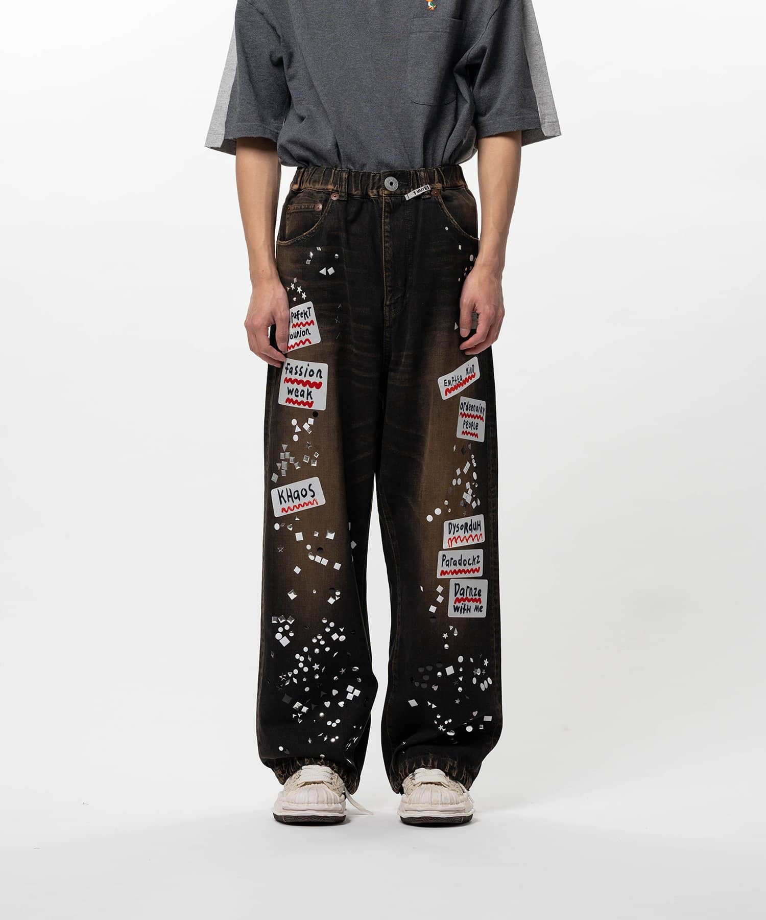 Maison MIHARA YASUHIRO/Embellished Sticker Denim Pants black 44