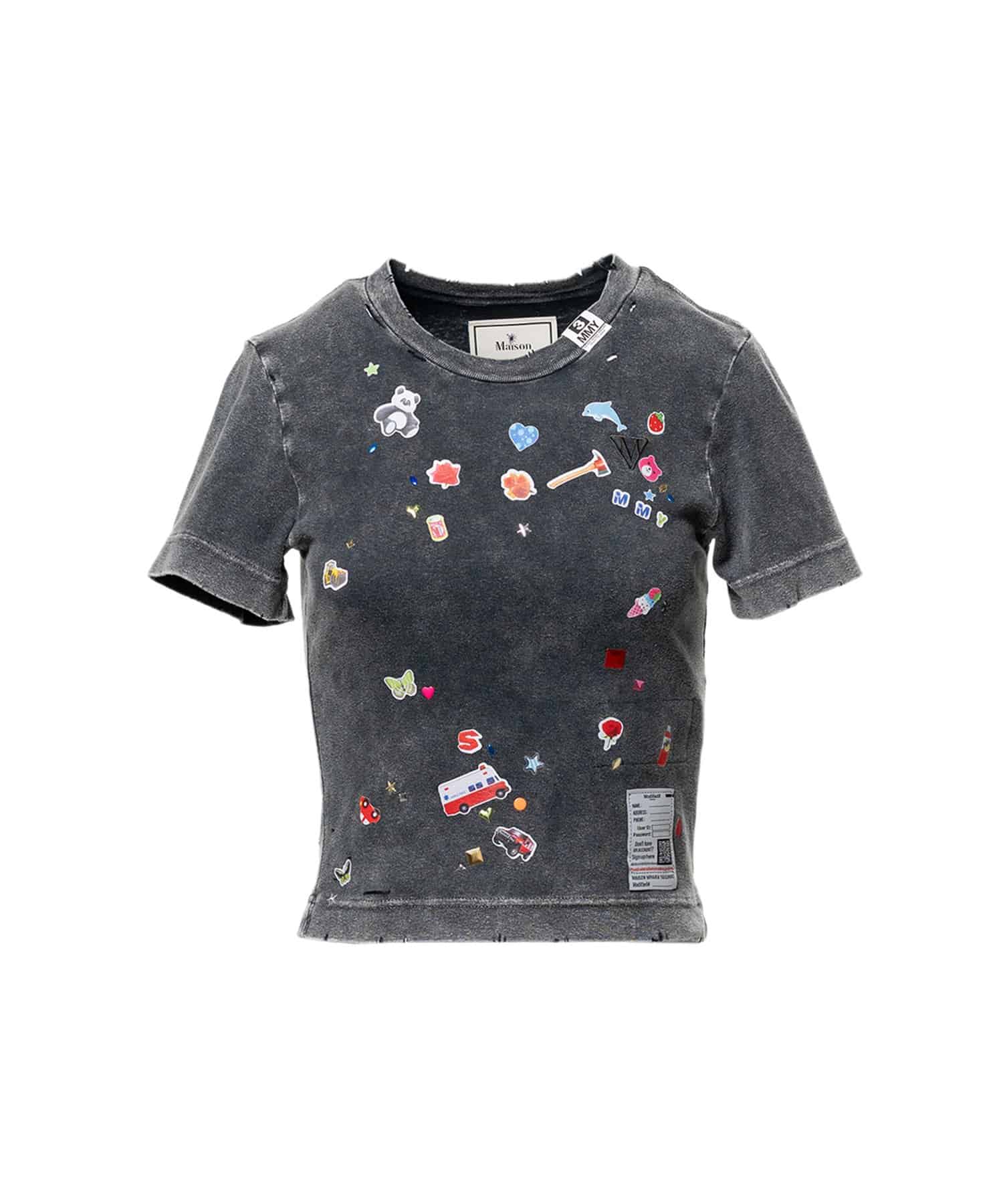 Maison MIHARA YASUHIRO/Kids Sticker Print Bleached Mini T-shirt black 36