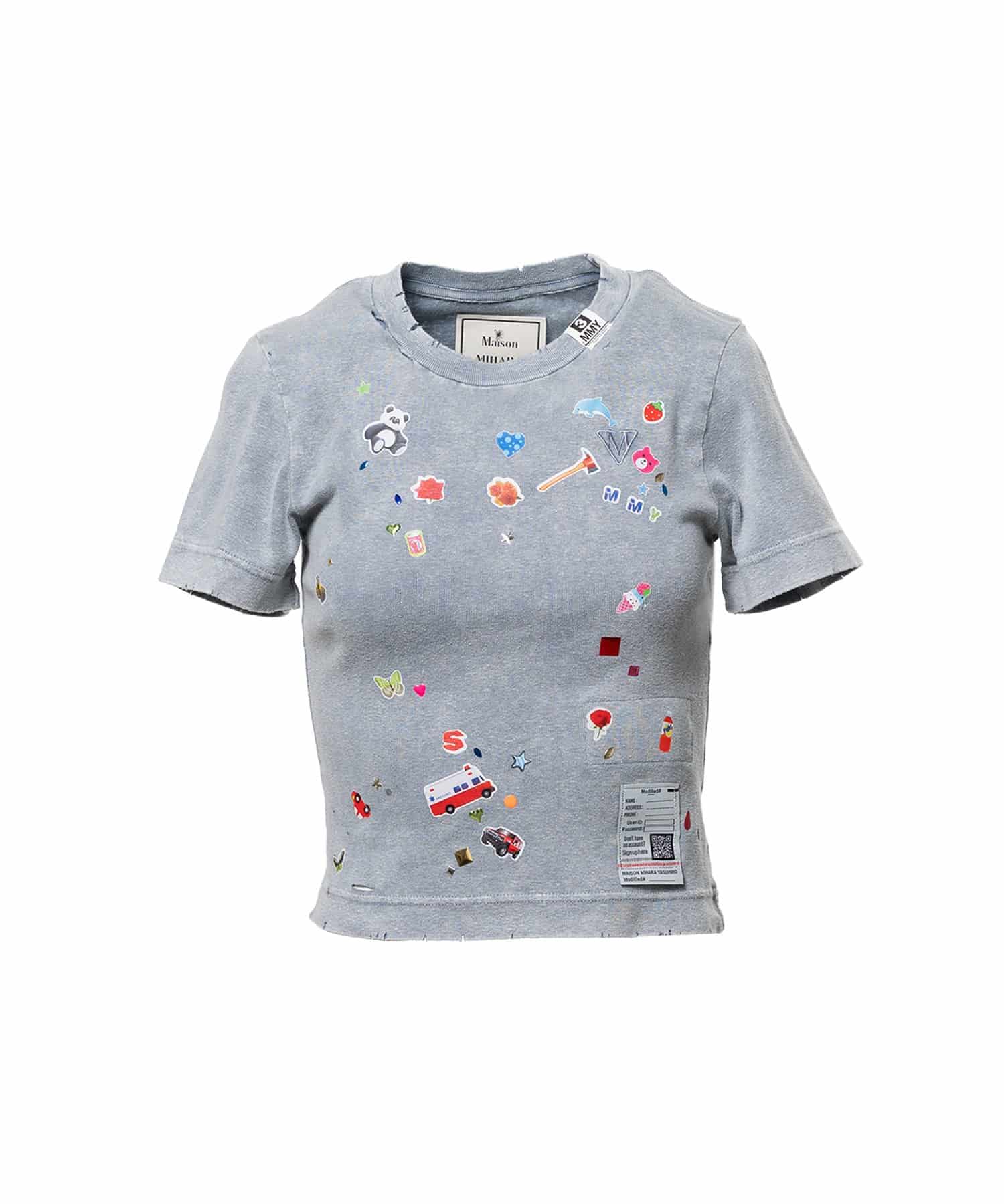Maison MIHARA YASUHIRO/Kids Sticker Print Bleached Mini T-shirt blue 36