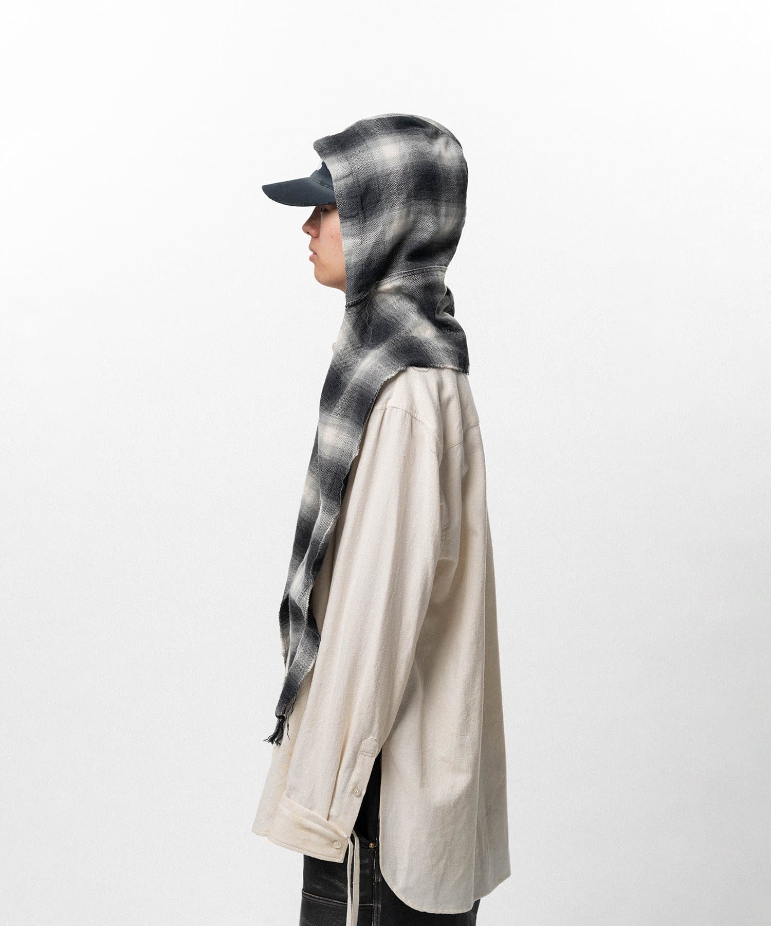 KAMIYA/Hooded Checked Stole black F