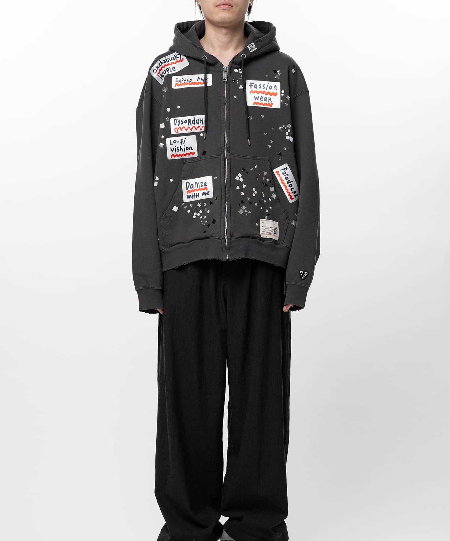 Maison MIHARA YASUHIRO/Embellished Sticker Zip-Up Hoodie black 44