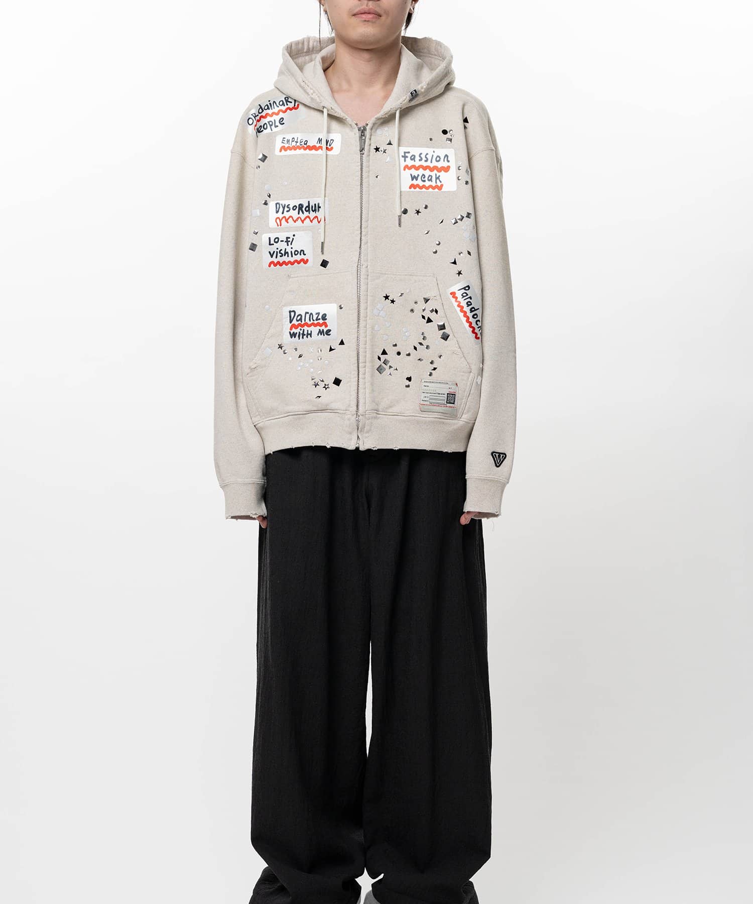 Maison MIHARA YASUHIRO/Embellished Sticker Zip-Up Hoodie white 44