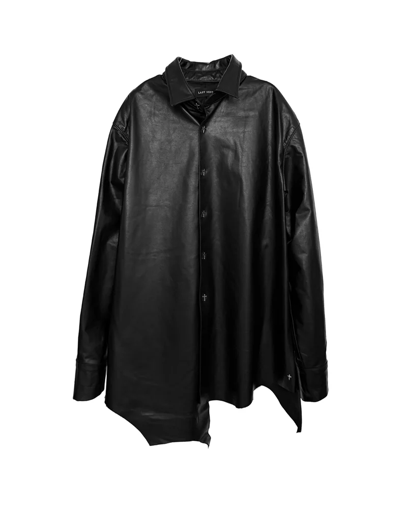 LAST NEST/Leather L/S Shirts / Black black L