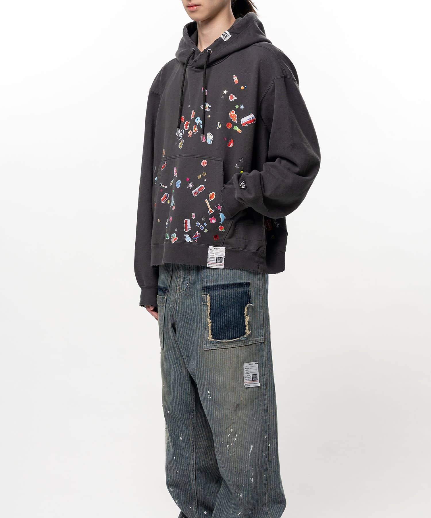 Maison MIHARA YASUHIRO/Kids Sticker Printed Hoodie black 44