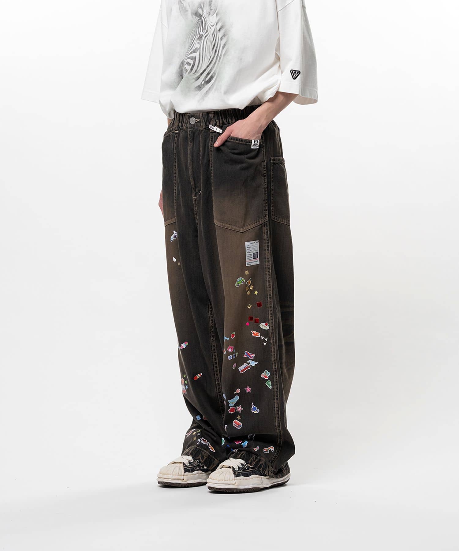 Maison MIHARA YASUHIRO/Kids Sticker Printed Baker Denim Pants black 46