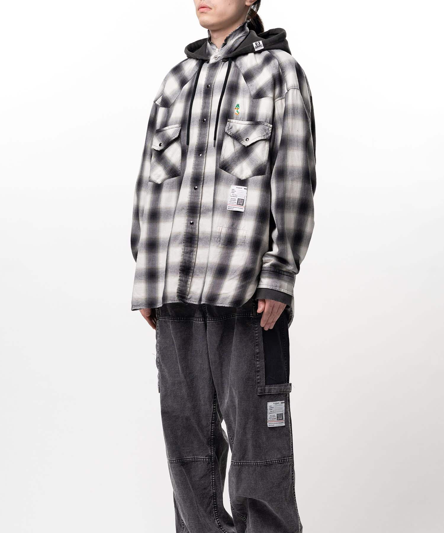Maison MIHARA YASUHIRO/Hoodie Combine Checkered Shirt black 44