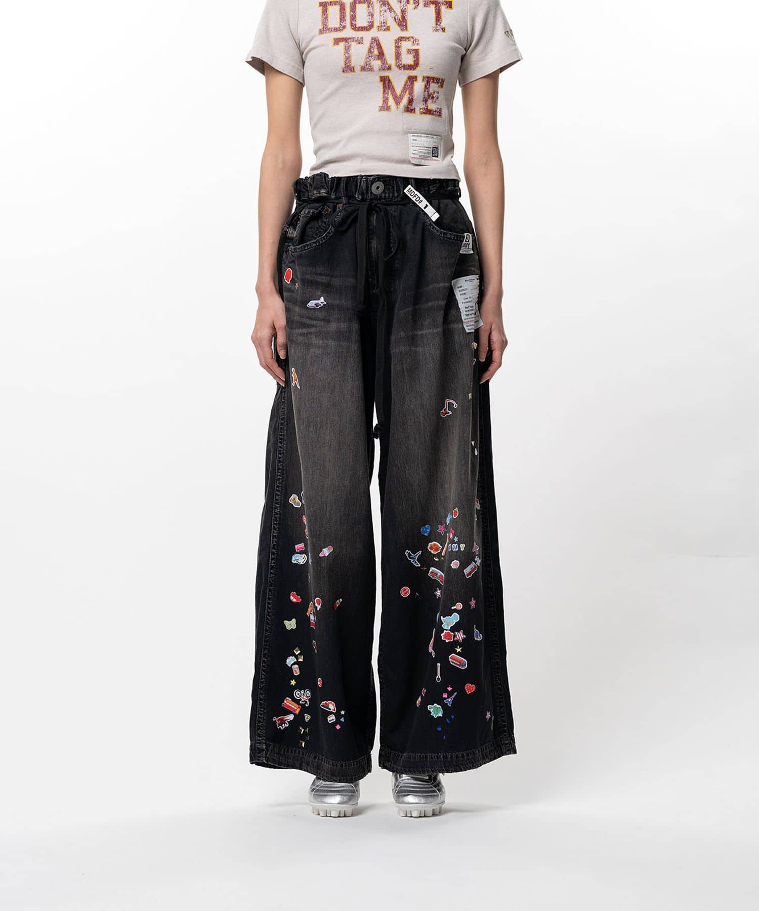 Maison MIHARA YASUHIRO/Kids Sticker Printed Wide Denim Pants black 36