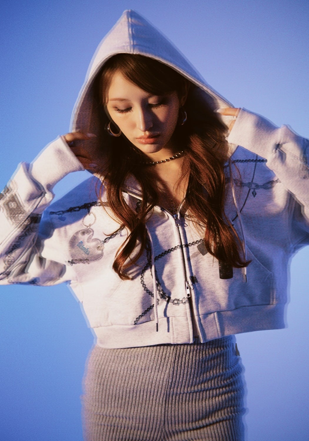 MITSUKI/Mitsuki Printed Hoodie gray F