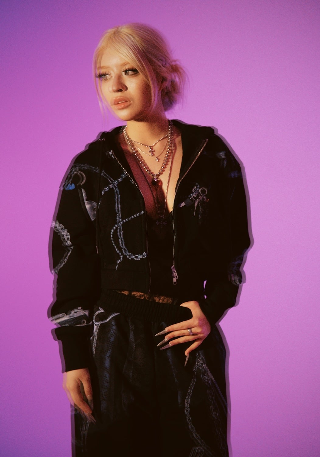 MITSUKI/Mitsuki Printed Hoodie black F