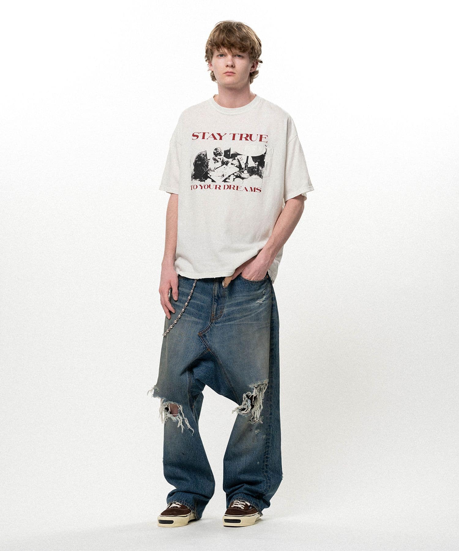 KAMIYA/Distressed Sarouel Denim Pants INDIGO M