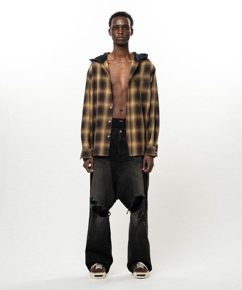 KAMIYA/Distressed Sarouel Denim Pants black M